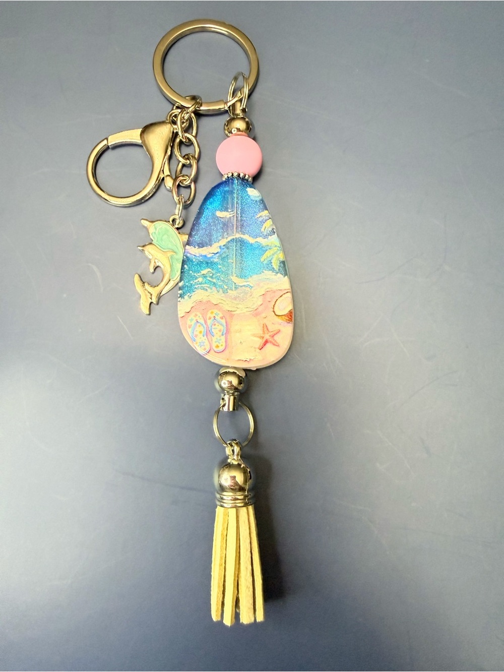 New Beaded Beach Scene Tassel Keychain